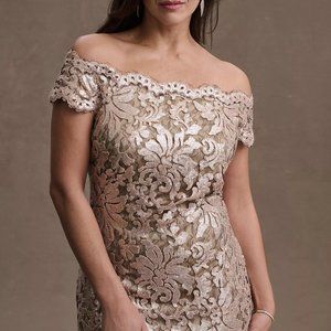 Tadashi Shoji Odette Off-Shoulder Sequin Mesh Column Gown